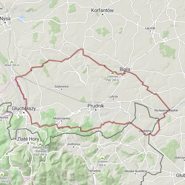 Miniatura mapy "Trasa gravelowa przez góry i doliny" - trasy rowerowej w Opolskie, Poland. Wygenerowane przez planer tras rowerowych Tarmacs.app