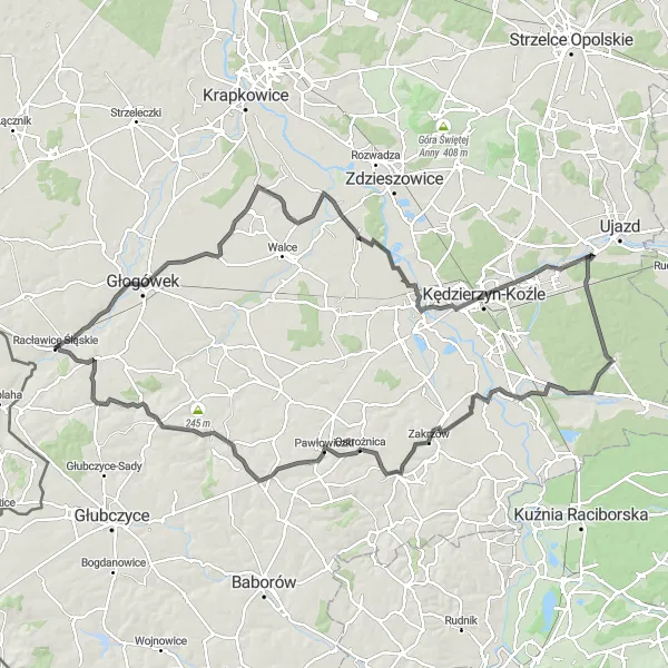 Miniatura mapy "Wycieczka rowerem szosowym do Kietlic" - trasy rowerowej w Opolskie, Poland. Wygenerowane przez planer tras rowerowych Tarmacs.app