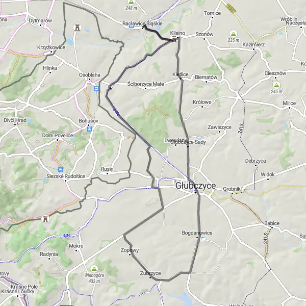 Miniatura mapy "Trasa z Racławic Śląskich do Kolonii Klisino" - trasy rowerowej w Opolskie, Poland. Wygenerowane przez planer tras rowerowych Tarmacs.app