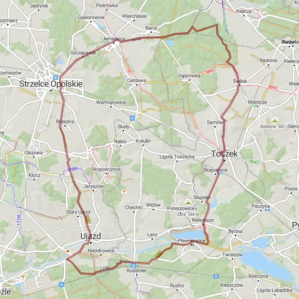 Map miniature of "The Gravel Path of Sławięcice" cycling inspiration in Opolskie, Poland. Generated by Tarmacs.app cycling route planner