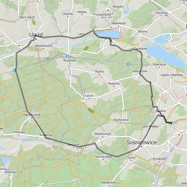 Map miniature of "Road to the Góry Widowskie" cycling inspiration in Opolskie, Poland. Generated by Tarmacs.app cycling route planner