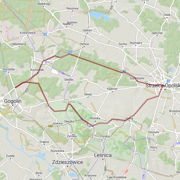 Miniatura mapy "Trasa Gravelowa do Góry Świętej Anny" - trasy rowerowej w Opolskie, Poland. Wygenerowane przez planer tras rowerowych Tarmacs.app