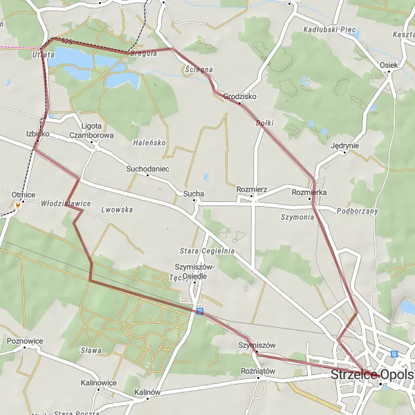 Map miniature of "Szymiszów Gravel Loop" cycling inspiration in Opolskie, Poland. Generated by Tarmacs.app cycling route planner
