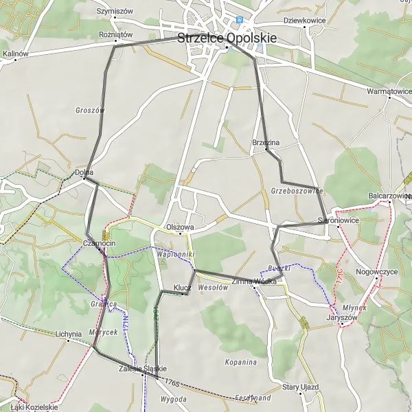 Map miniature of "Brzezina Loop" cycling inspiration in Opolskie, Poland. Generated by Tarmacs.app cycling route planner