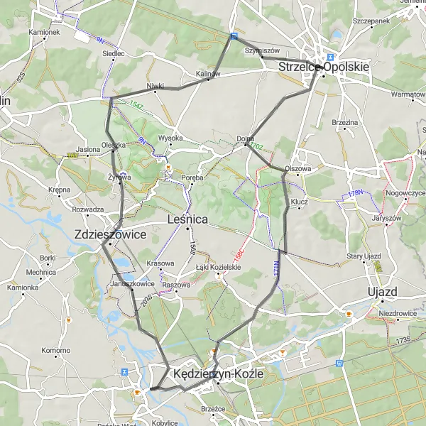 Map miniature of "Klucz Exploration" cycling inspiration in Opolskie, Poland. Generated by Tarmacs.app cycling route planner