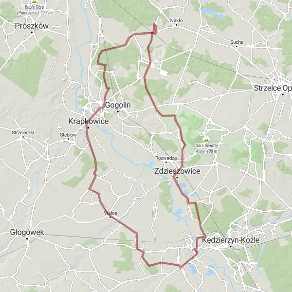 Map miniature of "Kamień Śląski Loop" cycling inspiration in Opolskie, Poland. Generated by Tarmacs.app cycling route planner