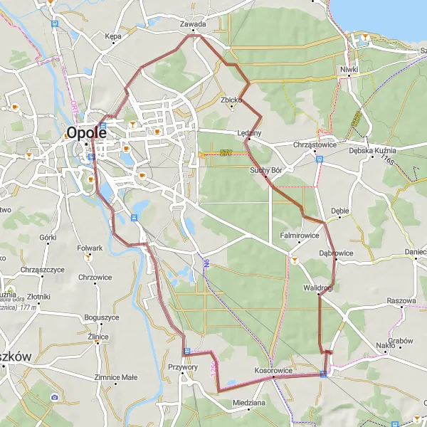 Map miniature of "Opole Gravel Loop" cycling inspiration in Opolskie, Poland. Generated by Tarmacs.app cycling route planner