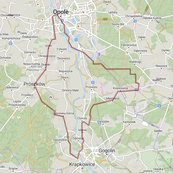 Map miniature of "Chorula Gravel Adventure" cycling inspiration in Opolskie, Poland. Generated by Tarmacs.app cycling route planner