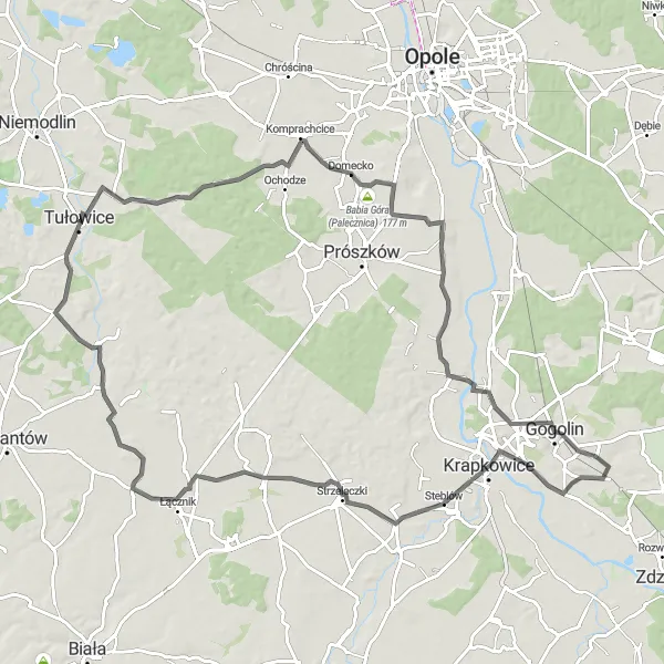 Miniatura mapy "Trasa Szosowa z punktem widokowym w Złotnikach" - trasy rowerowej w Opolskie, Poland. Wygenerowane przez planer tras rowerowych Tarmacs.app