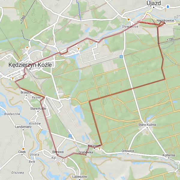 Map miniature of "Nature Escape to Grabówka" cycling inspiration in Opolskie, Poland. Generated by Tarmacs.app cycling route planner