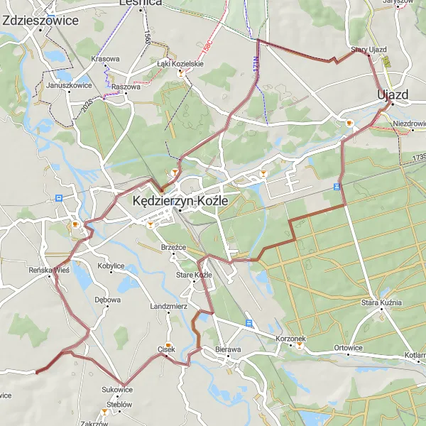 Miniatura mapy "Trasa Gravelowa Sławięcice - Koźle" - trasy rowerowej w Opolskie, Poland. Wygenerowane przez planer tras rowerowych Tarmacs.app