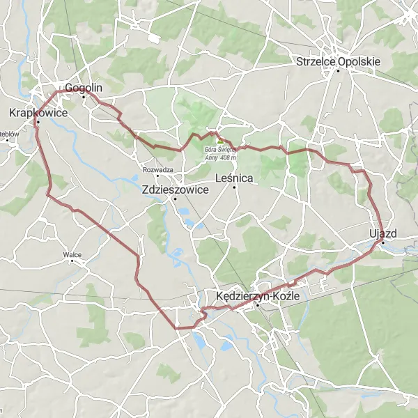 Map miniature of "Through Castle and Countryside" cycling inspiration in Opolskie, Poland. Generated by Tarmacs.app cycling route planner