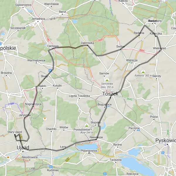 Map miniature of "Northern Loop to Góry Widowskie" cycling inspiration in Opolskie, Poland. Generated by Tarmacs.app cycling route planner