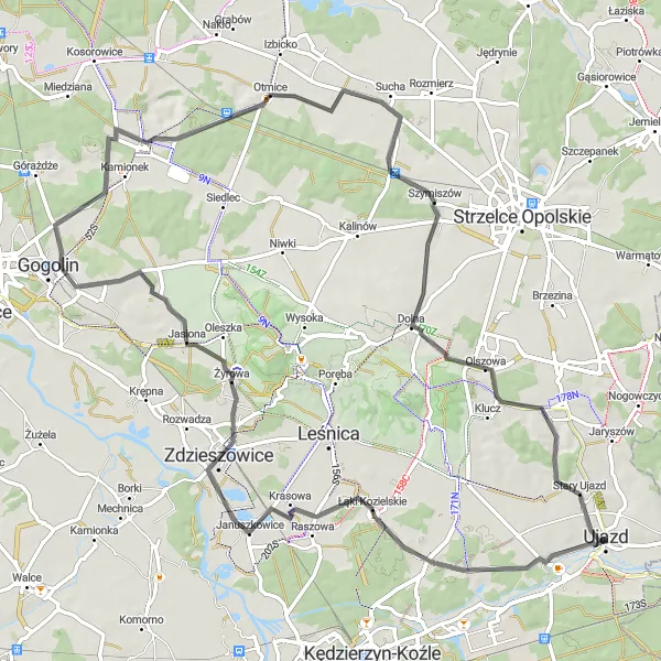 Map miniature of "Opolskie Countryside Escape" cycling inspiration in Opolskie, Poland. Generated by Tarmacs.app cycling route planner