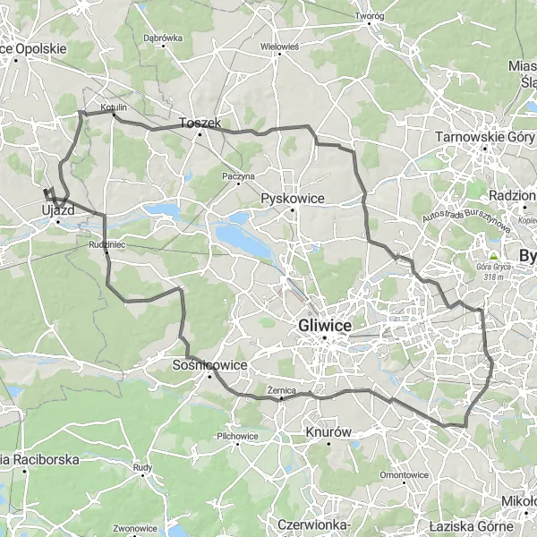 Map miniature of "Opolskie Castle Loop" cycling inspiration in Opolskie, Poland. Generated by Tarmacs.app cycling route planner