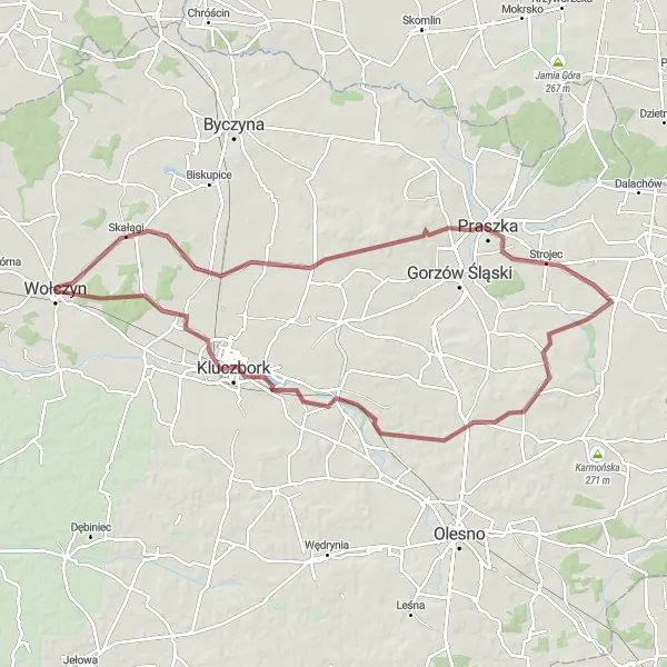 Map miniature of "Exploring Praszka's Beauty" cycling inspiration in Opolskie, Poland. Generated by Tarmacs.app cycling route planner