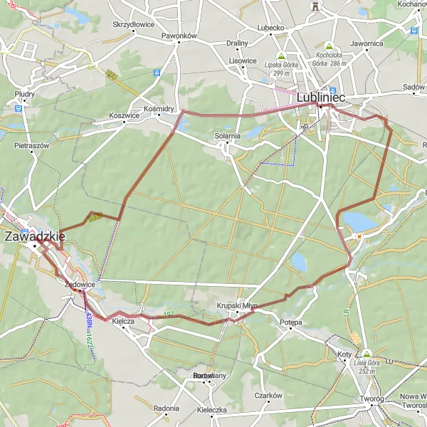 Map miniature of "The Lubliniec Challenge" cycling inspiration in Opolskie, Poland. Generated by Tarmacs.app cycling route planner