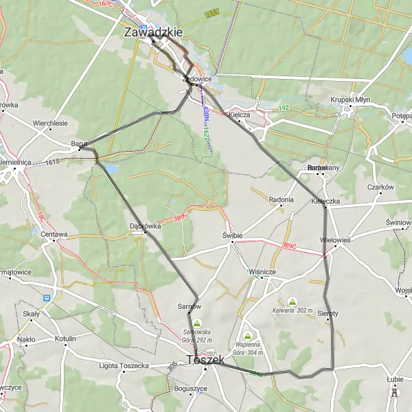 Map miniature of "The Sarnów Adventure" cycling inspiration in Opolskie, Poland. Generated by Tarmacs.app cycling route planner