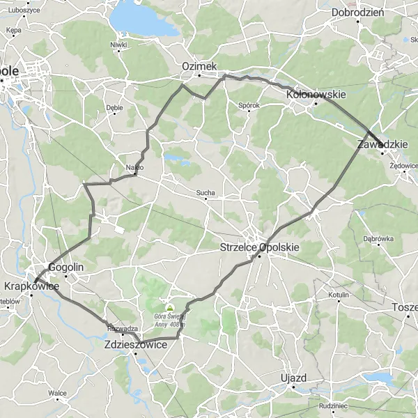 Miniatura mapy "Wycieczka przez Dolną do Otmętu" - trasy rowerowej w Opolskie, Poland. Wygenerowane przez planer tras rowerowych Tarmacs.app