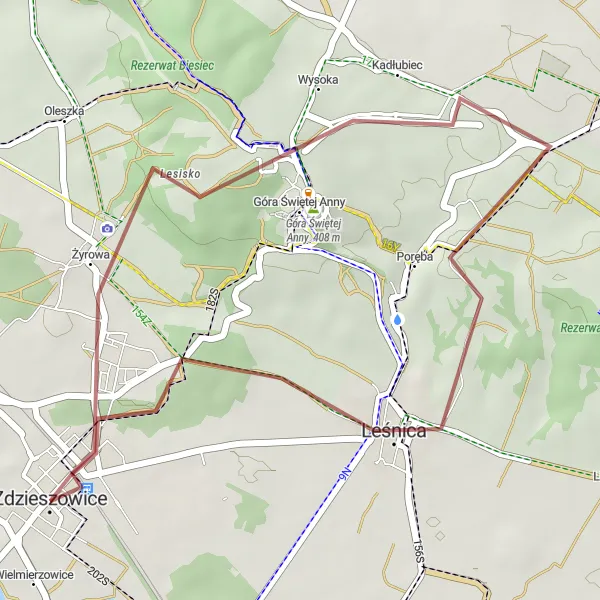 Map miniature of "Discovering Wielmierzowice" cycling inspiration in Opolskie, Poland. Generated by Tarmacs.app cycling route planner