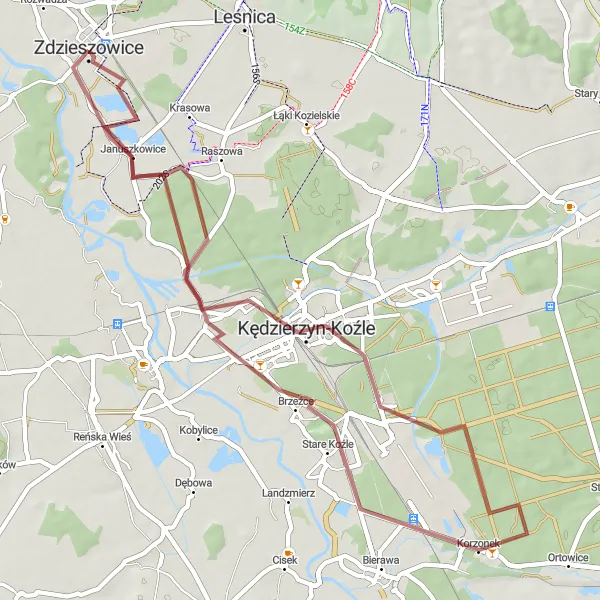 Map miniature of "Januszkowice Loop" cycling inspiration in Opolskie, Poland. Generated by Tarmacs.app cycling route planner