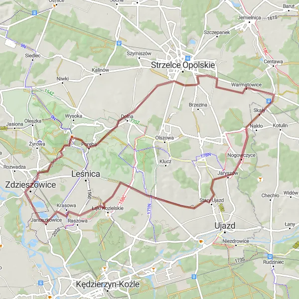 Map miniature of "The Gravel Adventure" cycling inspiration in Opolskie, Poland. Generated by Tarmacs.app cycling route planner