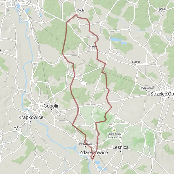 Map miniature of "Oleszka Excursion" cycling inspiration in Opolskie, Poland. Generated by Tarmacs.app cycling route planner