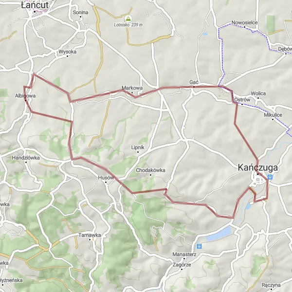 Map miniature of "Challenging Gravel Route" cycling inspiration in Podkarpackie, Poland. Generated by Tarmacs.app cycling route planner