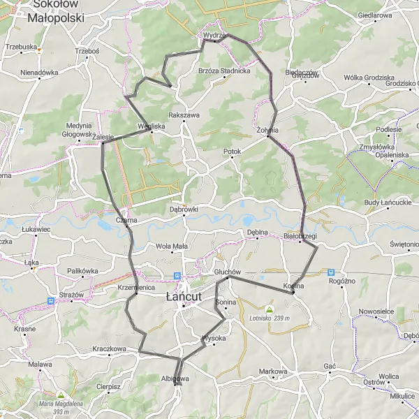 Map miniature of "Albigowa Circuit" cycling inspiration in Podkarpackie, Poland. Generated by Tarmacs.app cycling route planner