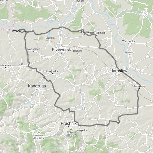 Map miniature of "San River Valley Loop" cycling inspiration in Podkarpackie, Poland. Generated by Tarmacs.app cycling route planner