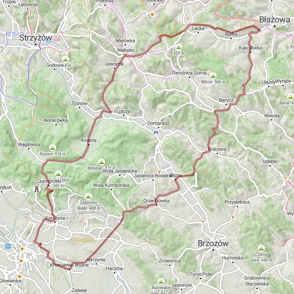 Map miniature of "Kąkolówka Adventure" cycling inspiration in Podkarpackie, Poland. Generated by Tarmacs.app cycling route planner