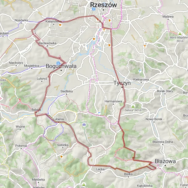 Map miniature of "Zabierzów Gravel Trail" cycling inspiration in Podkarpackie, Poland. Generated by Tarmacs.app cycling route planner