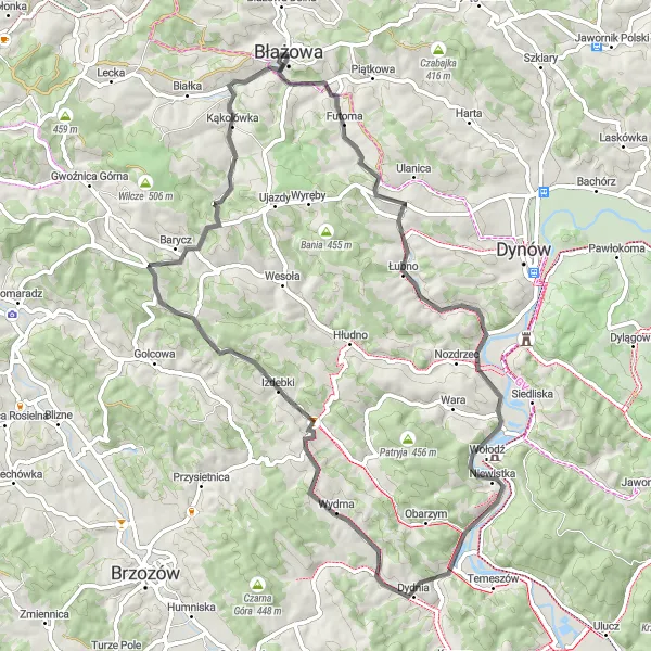 Map miniature of "Futoma Loop" cycling inspiration in Podkarpackie, Poland. Generated by Tarmacs.app cycling route planner