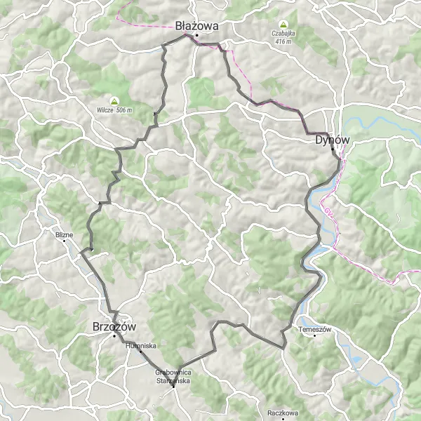 Miniatura mapy "Trasa Szosowa Lisówka-Parnas" - trasy rowerowej w Podkarpackie, Poland. Wygenerowane przez planer tras rowerowych Tarmacs.app