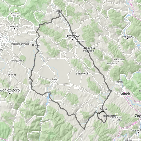 Miniatura mapy "Wycieczka pod znakiem górskich szczytów" - trasy rowerowej w Podkarpackie, Poland. Wygenerowane przez planer tras rowerowych Tarmacs.app