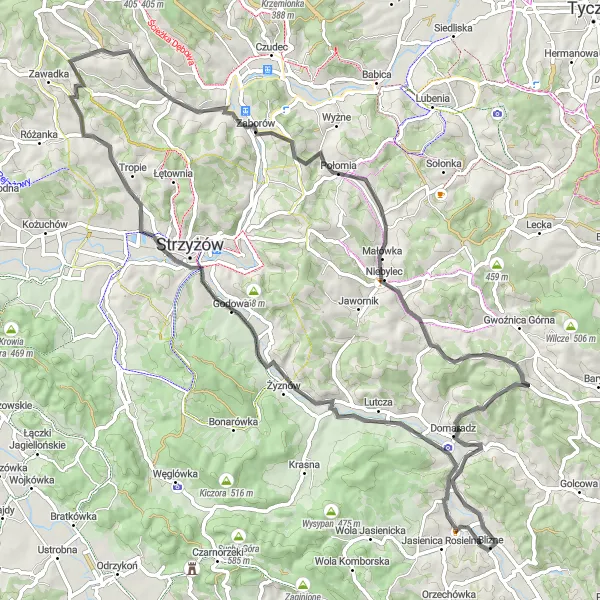 Map miniature of "Serene Countryside and Cultural Gems" cycling inspiration in Podkarpackie, Poland. Generated by Tarmacs.app cycling route planner