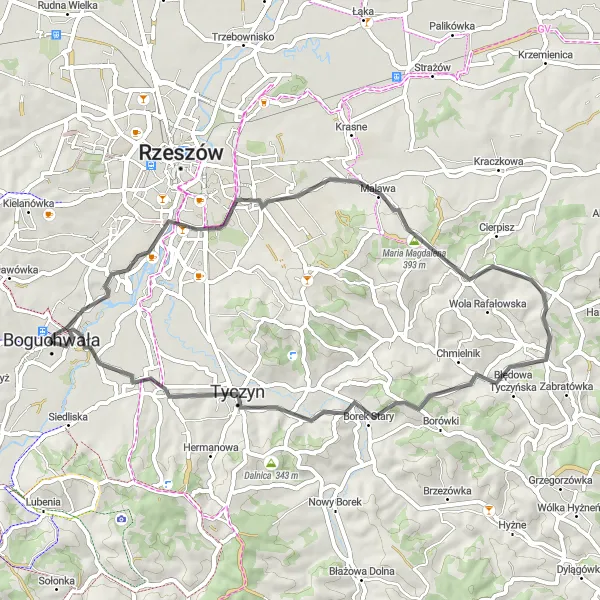 Miniatura mapy "Trasa Szosowa z Boguchwały do Tyczyna" - trasy rowerowej w Podkarpackie, Poland. Wygenerowane przez planer tras rowerowych Tarmacs.app