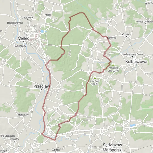 Miniatura mapy "Trasa gravelowa przez Rzemień, Siedlankę i Jastrzębią Górę" - trasy rowerowej w Podkarpackie, Poland. Wygenerowane przez planer tras rowerowych Tarmacs.app