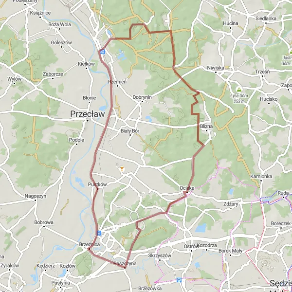 Map miniature of "Rzemień Circuit" cycling inspiration in Podkarpackie, Poland. Generated by Tarmacs.app cycling route planner