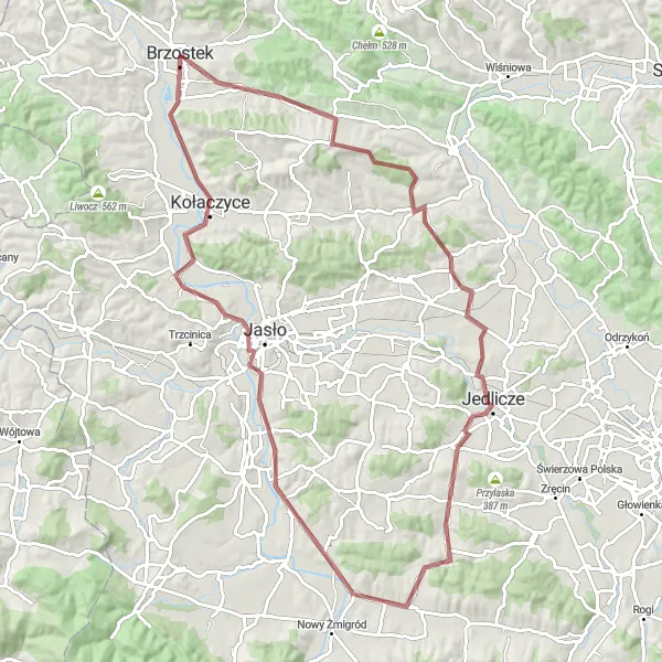 Map miniature of "The Gravel Adventure" cycling inspiration in Podkarpackie, Poland. Generated by Tarmacs.app cycling route planner