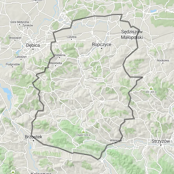 Map miniature of "The Rolling Hills Adventure" cycling inspiration in Podkarpackie, Poland. Generated by Tarmacs.app cycling route planner