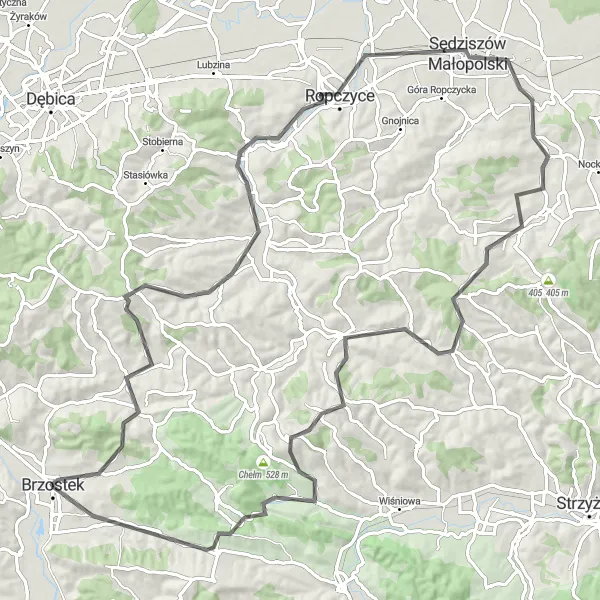 Map miniature of "Between Nature and History" cycling inspiration in Podkarpackie, Poland. Generated by Tarmacs.app cycling route planner