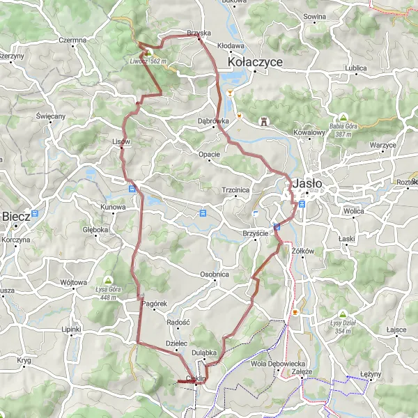 Map miniature of "Adventure in Brzyska Countryside" cycling inspiration in Podkarpackie, Poland. Generated by Tarmacs.app cycling route planner