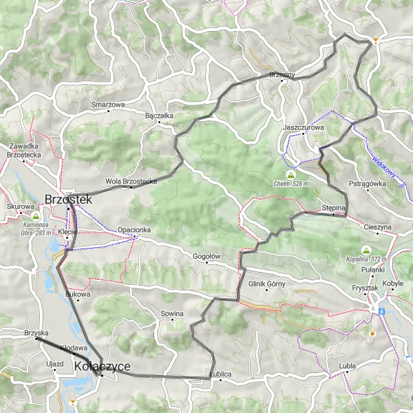 Map miniature of "Rural Retreat" cycling inspiration in Podkarpackie, Poland. Generated by Tarmacs.app cycling route planner