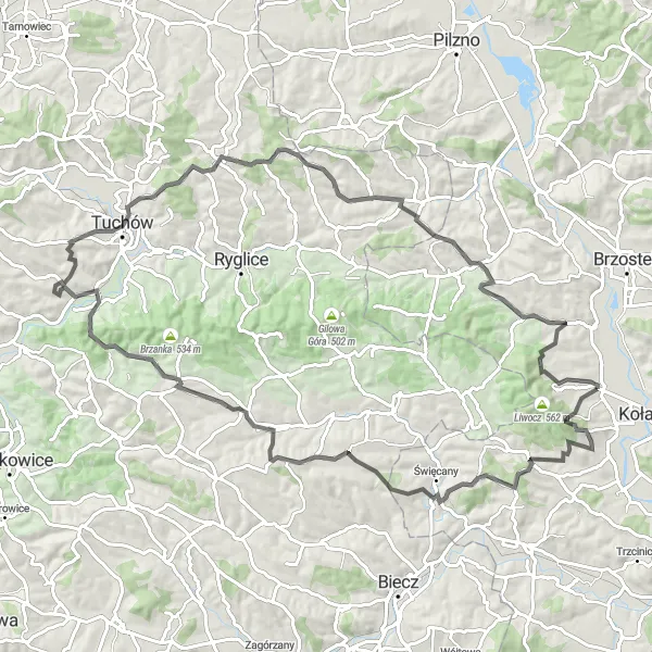 Miniatura mapy "Trasa poprzez Wysoką Górę i Świnią Górę" - trasy rowerowej w Podkarpackie, Poland. Wygenerowane przez planer tras rowerowych Tarmacs.app