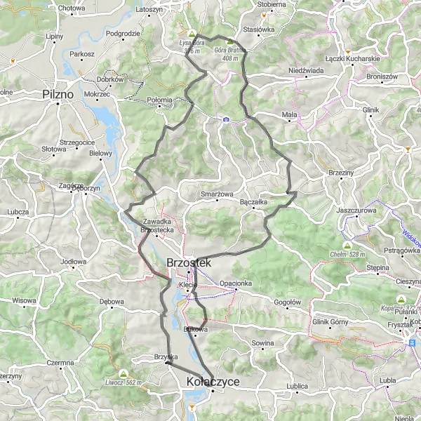Miniatura mapy "Trasa szosowa przez Kamienną Górę i Gorzejową" - trasy rowerowej w Podkarpackie, Poland. Wygenerowane przez planer tras rowerowych Tarmacs.app
