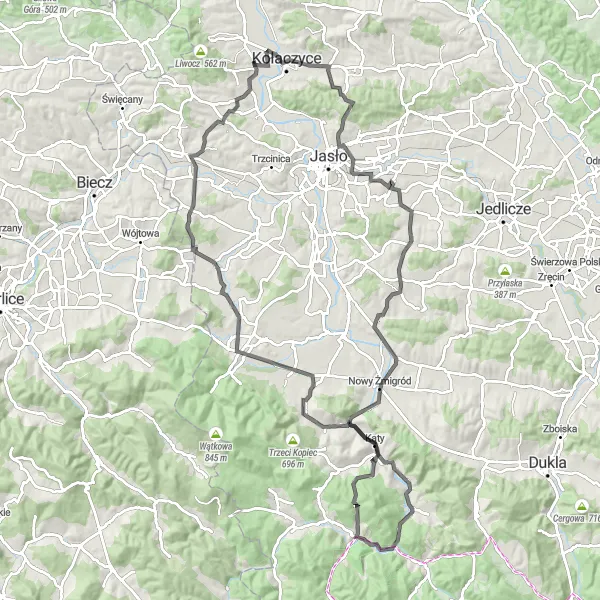 Miniatura mapy "Wycieczka przez Kołaczyce i Magiel" - trasy rowerowej w Podkarpackie, Poland. Wygenerowane przez planer tras rowerowych Tarmacs.app