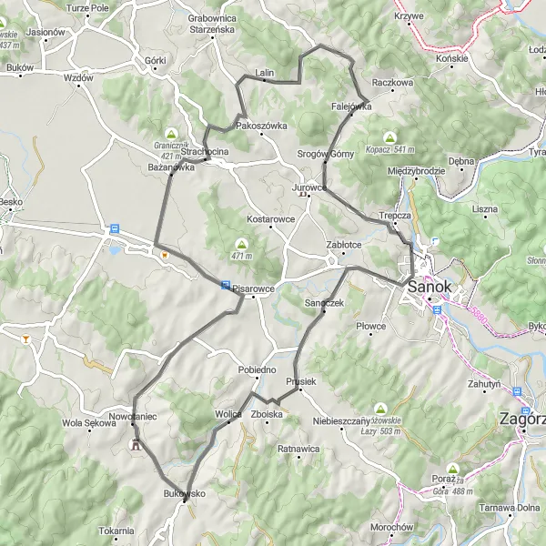 Map miniature of "Nowotaniec Circuit" cycling inspiration in Podkarpackie, Poland. Generated by Tarmacs.app cycling route planner