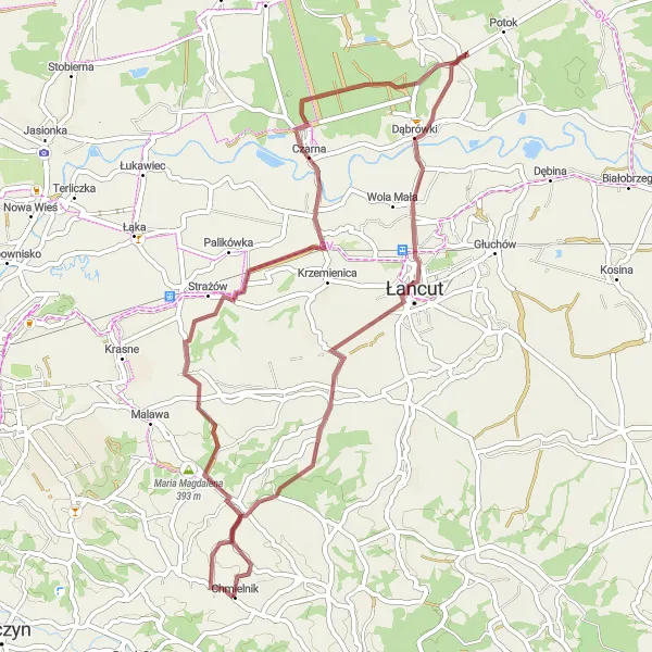 Map miniature of "Countryside Charms" cycling inspiration in Podkarpackie, Poland. Generated by Tarmacs.app cycling route planner