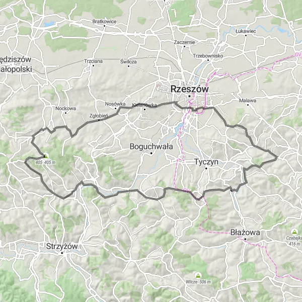 Miniatura mapy "Trasa do Borek Stary i Góry Zamkowej" - trasy rowerowej w Podkarpackie, Poland. Wygenerowane przez planer tras rowerowych Tarmacs.app